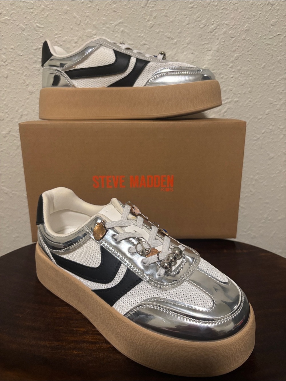 Steve Madden Kids Silver, White & Black Platform Sneakers